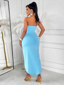 AIJ Amarilo 女士性感优雅镂空吊带连衣裙 夏季 - 藍色 - 查看 2