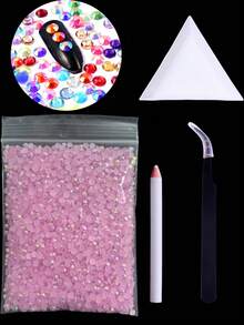 Christmas Limited Edition 50g Bulk Rhinestones Kit, Nail & Craft Decor Gems With Dotting Pen, Tweezers & Triangular Tray, Multi-Use DIY Accessories For Home Nail Art & Jewelry - Multicolor - View 7