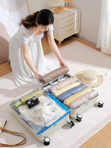 12 Packs Travel Compression Bags, Roll Up Space Saver Bags (6 Large+6 Medium), No Vacuum Needed Reusable Packing For Luggage, Suitcase, Backpack, Travel Essentials, Cream Travel Accessories Travel Bag Vacation Holiday Back To School School Stuff Packing Cubes Dorm Room Essentials College