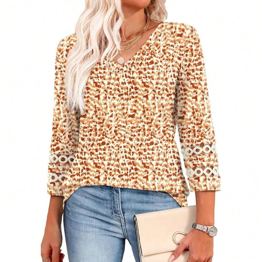 XIEERDUO 3/4 Length Sleeve Womens Tops Dressy Casual Blouses For Women 2025 V Neck T Shirts Summer Clothes - Z 橘子點 - 查看 1