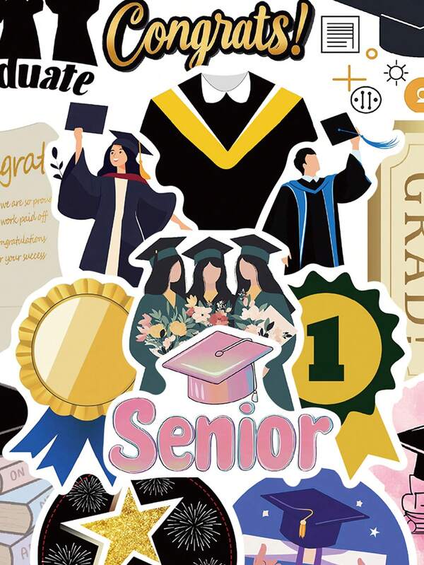 50 ملصق لموسم التخرج للدفاتر وأغطية الهواتف والجيتارات والزلاجات والثلاجات، هدايا تخرج زخرفية