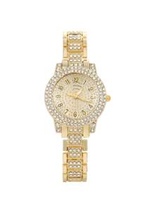 Conjunto de 6 peças de relógios e joias de quartzo de aço inoxidável com incrustações de diamantes da moda para mulheres (sem caixa)