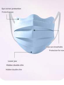 xxy 50 piezas/paquete; Tamaño de la máscara: Ancho 9,5 cm, Longitud superior 17,8 cm, Longitud inferior 19 cm; Máscara protectora con forma de mariposa para embellecer, con opciones de varios colores para satisfacer la búsqueda de la estética y la individualidad de las personas. Mientras protege la salud, también muestra el sentido de la moda personal; Diseño ergonómico para una máscara cómoda y elegante. - Celeste - Ver 4