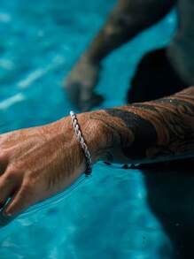 1pc Men's Thick Gold Tone Bracelet, Stainless Steel Daily Casual Simple & Elegant Jewelry Accessory, Waterproof