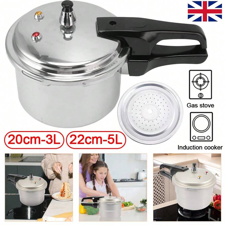 3L/5L Aluminum Multi-Cooker With Steamer Basket - Versatile And Durable For Camping, Induction Cooking And More, Compatible With Various Stove Models, Stovetop Cooking, Heat-Resistant Handles