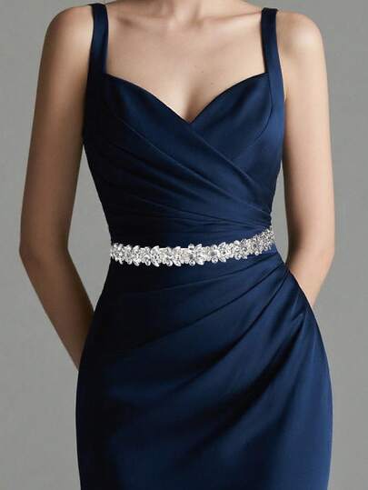 1pc Rhinestone Luxurious Wedding Dress Sash, Handmade Ladies Fashion Waist Belt Valentine's Day Accessories