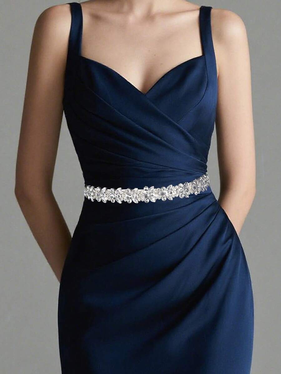 1 pieza Faja de vestido de novia de lujo con strass, cinturón de moda hecho a mano para dama, accesorio del Día de San Valentín