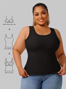 3pcs/Set Plus Size Women Racerback Camisole With Pads, Solid Color Fitted Undershirt/Outerwear Tank Top