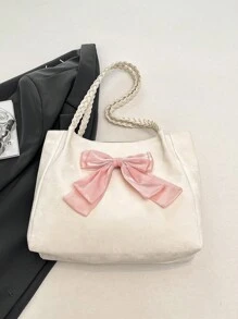 Cute Fairy Casual Large Bag 2025 New Niche Design Fashion Bow Woven Tote Shoulder Underarm Bag Women Tote Bags