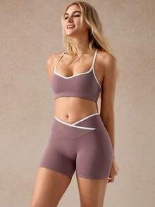 NcmRyu Women's Sexy Solid Color Workout Fitness Sports Outdoor Suit Set - Purple - View 11