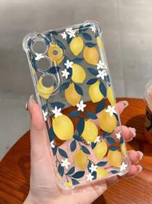 1pc Fresh Lemon & Floral Design Transparent Soft Silicone Phone Case, Anti-Slip Anti-Drop Compatible With Samsung