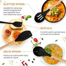 12 pièces Ensemble d'ustensiles de cuisine en silicone avec manches en bois et boîte de rangement, kit d'outils de cuisine antiadhésifs, comprenant une spatule, une cuillère à égoutter, une louche, un pinceau, des pinces, un fouet