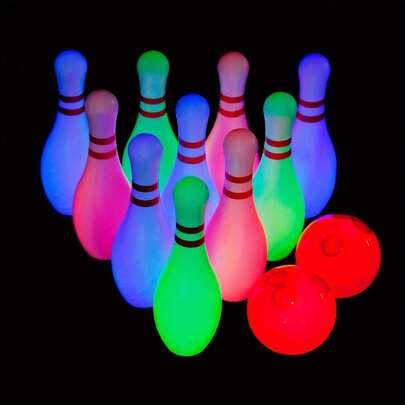 Light Up Bowling Set Includes 10 Pins And 2 Balls, Bowling Pins Game Set For Indoor & Outdoor Games 12Pcs, Height 7.87inch Lingkun