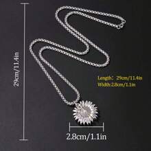 1pc Customizable Elegant Sunflower Locket Necklace, Perfect Gift For Birthday Or Any Special Occasion, Women Sunflower Pendant Necklace With Long Chain, Chic O-Shaped Design, Ideal For Birthday And Anniversary