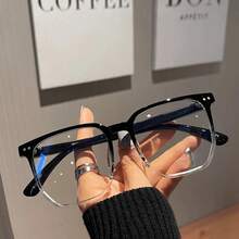 Rectangular Square Plain Glasses, Artistic Retro  Plain Glasses Frame, Unisex, Versatile Fashion Item - Black - View 6