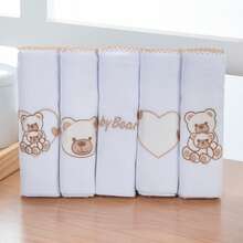 5 Piece Kit Embroidered Diapers Hypoallergenic Premium 100% Cotton Double Fabric Girl Boy 70X70 - 寶寶熊 - 查看 1