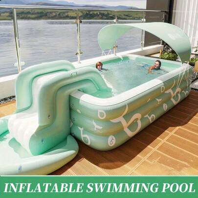 בריכת שחייה מתנפחת גדולה אחת - מרכז שחייה חיצוני ידידותי למשפחות בקיץ עם מגלשה וסופת צל אופציונלית, עיצוב מתנפח לחצר האחורית, גינה, מסיבת בריכה (אין צורך בחשמל), עיצוב דוגמאות מהנה | מתנפח קל להתקנה