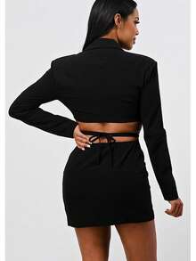 ICONIC BLAZER DRESS  Plain    Elegant    Double Button  Pocket  Button Front    Vacation - Black - View 2