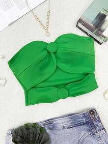 ELLIE Women's Strapless Crop Top With Button Details - 綠色 - 查看 1