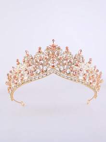 1pc Elegant Sparkling Teardrop Rhinestone Alloy Bridal Crown, Suitable For Women's Party & Birthday Wear
