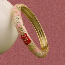 Cloisonne Floral Open Cuff Bracelet, Oil Drop Alloy Bangles, Gifts For All, Various Sizes Available - Enamel Cloisonné Bracelet With Peony Pattern - View 8