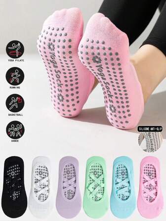 3/6 双/包女士春夏薄款透气吸汗绷带纯色足部硅胶带握力适合运动瑜伽普拉提健身有氧运动室内搭配瑜伽裤运动服简约隐形袜子
