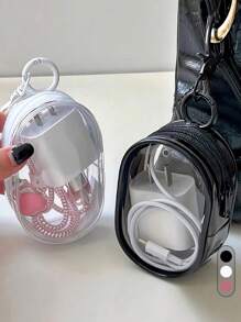 2/1 Peça Bolsa de Armazenamento de Cabo de Dados Portátil Transparente, Mini Bolsa de Armazenamento com Zíper, Bolsa de Armazenamento Multifuncional Compacta, Estojo para Fones de Ouvido e Carregador com Chaveiro, Bolsa para Pulseira, Bolsa para Maquiagem, Acessórios de Viagem Transparentes e Suprimentos Escolares