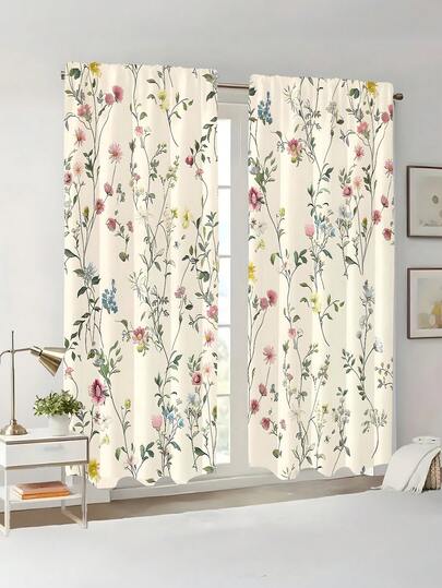 2 buc. Perdele cu imprimeu floral, material transparent din poliester, material accesibil cu model floral vibrant, stil buzunar, perdele pentru dormitor, birou, bucătărie, living și studiu - decor de casă de primăvară/vară, material transparent ușor din poliester, lavabil la mașină
