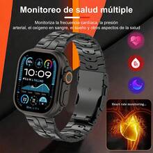 El reloj inteligente unisex Ultra 10+1 es un reloj deportivo multifuncional con batería integrada, pantalla digital, carga inalámbrica y llamadas Bluetooth. Admite hasta 100 modos de seguimiento de actividad y es compatible con sistemas Android e iOS, lo que lo convierte en el regalo ideal para hombres. - Negro - Ver 5