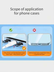 手机挂绳带双耳不锈钢夹，金属垫挂链，超薄贴片防止手机丢失，坚固的连接件，手机带组件更换，适用于充电端口两侧有大孔的手机壳