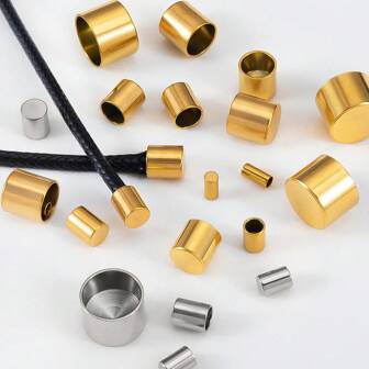 20 件不锈钢吊桶皮绳扣，镀金平端盖，适用于 DIY 项链、手链、珠宝制作配件