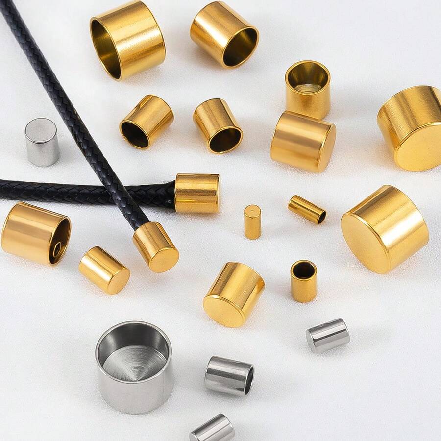 20 Buah Gesper Tali Kulit Gantung Stainless Steel, Tutup Ujung Datar Berlapis Emas, Cocok untuk Aksesoris Pembuatan Kalung, Gelang, dan Perhiasan DIY - gesper tali - View 1