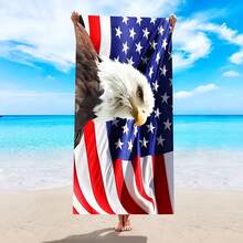 1 American Flag Patriotic Beach Towel With Cool Eagle Pattern, Super Absorbent, Lightweight, Quick Drying, Soft And Comfortable - Suitable For Beach, Swimming, Yoga And Running, Suitable For St. Patrick, Eid, Carnival, Easter Beach Gift