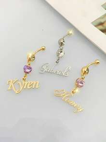 1pc Custom Birthstone Name Navel Ring, Gold Name Belly Button Ring, Delicate Belly Piercing Jewelry, Personalized Body Accessory, Summer Beach Vacation Jewelry Gift