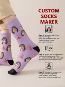 1 par de calcetines medianos personalizados para mujer con cualquier cara, calcetines personalizados con fotos, pares de calcetines con imagen personalizada interesante, aptos para el Día de San Valentín, cumpleaños, regalos y otras ocasiones