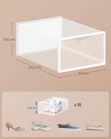 Boîtes à Chaussures, Organisateurs en Plastique, avec Porte, Lot de 12/18, Empilables, Montage Facile, 33,2 x 23 x 14,5 cm, pour Pointure jusqu'à 43, Transparentes et Blanc Nuage - Blanc + transparent - Voir 6