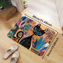 1pc Flannel Abstract Artistic Cat Pattern Floor Mat, Suitable For Garden, Patio, Bathroom, Kitchen, Entrance, Corridor, Machine Stitched Edge, Multiple Sizes Available, Bathroom/Rug/Bath Mat/Shower Mat/Bathroom Decor/Bathroom Accessories/Bathroom Carpet/Bathroom Accessory Set/Bathroom Decor Set/Carpet/Outdoor Rug/Doormat/Back To School Season - Multicolor - View 16