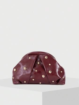 Große Umhängetasche mit Muschel-Muster, Angola-roten Nieten und plissierter Wolkenform, geeignet für Ausgehen, Partys und den Alltag