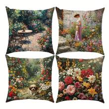 4 capas de almofadas com estampa floral vibrante, 45 x 45 cm, com estampa de girassol e flores silvestres coloridas | Capas de almofada decorativas de poliéster macio com fecho de zíper lavável à máquina | Ideal para decoração de sala de estar, quarto e sofá, sem enchimento incluso