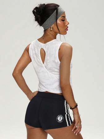 背面镂空字母运动 T 恤 健身上衣 运动背心