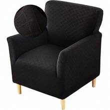 Local Delivery - Banquet Armchair Slipcover Printed Chair Covers With Arms Stretch Club Chair Slipcover Soft Armchair Sofa Covers Anti-Slip Furniture Protector For Dogs Pets Home Living Room Decor, 14 - Twill Check Black - 查看 1