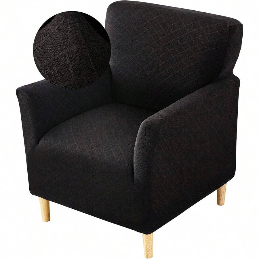 Local Delivery - Banquet Armchair Slipcover Printed Chair Covers With Arms Stretch Club Chair Slipcover Soft Armchair Sofa Covers Anti-Slip Furniture Protector For Dogs Pets Home Living Room Decor, 14 - Twill Check Black - 查看 1