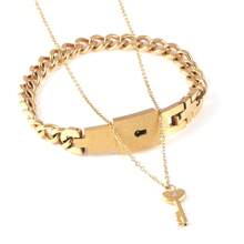 rongji jewelry 1 Set Pulsera y Collar de Pareja con Corazón y Candado de Acero de Titanio, Resistente al Desgaste, Regalo del Día de San Valentín, Mamá, Madre, Día de la Madre