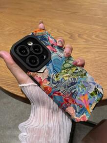 1 pieza Funda de teléfono protectora de piel sintética con patrón de tortuga verde grande y rayas verticales, compatible con Apple y 16/16PLUS/18PRO/21PROMAX