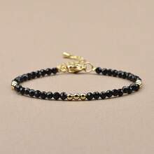 1pc Men's 3mm Black Onyx, Quartz, Lapis Lazuli Bead & Golden Copper Bead Adjustable Bracelet, Suitable For Daily Wear And Gift