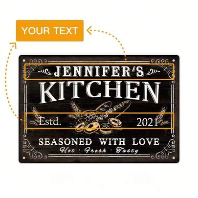 1 Panel 8"*12" 12"*16" Personalized Funny Kitchen Sign, Custom Name Metal Sign, Personalized Plaque Vintage Plate Wall Art Decoration