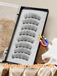 Waloshow 一盒两对CC卷翘磁性假睫毛套装，包含可重复使用的睫毛夹、两支眉刷，无需胶水，柔软蓬松的仿貂毛假睫毛，适合日常妆容，自然美妆工具，混合设计的3D浓密假睫毛条，打造迷人提拉眼妆，适合日常佩戴、工作、学习、旅行、派对等场合，是送给女性的绝佳礼物，也是一份贴心的圣诞礼物。 - 自然纖長款 - 查看 6