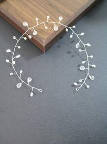 Handgefertigte europäische und amerikanische luxuriöse Braut Kopfband mit Kunstperlen und Kristallen, Hochzeitskleid Accessoires, weißer tropfenförmiger Haarclip, Haarschmuckkette, Haarschmuckschmuck