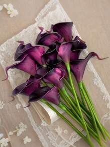1/10pcs Elegant Dark Purple Calla Lily Artificial Flowers Suitable For Wedding, Party, Living Room, Bedroom, Dining Table, Office, Gift, Floral Arrangement, Garden Decoration, Home Decoration, Room Decoration