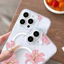 Funda para teléfono con estampado de lirios rosas (1 unidad). Funda magnética premium compatible con phone 6e/16/15/14/13/12/11/Promax/Pro/Plus/Xsmax/Xs/X y Galaxy S22/S23/S24/Plus/FE/Ultra. Diseño moderno y veraniego para mujer. - transparente - Ver 9